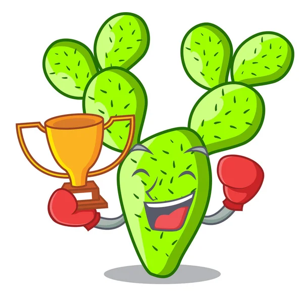 Boxning Vinnare Tecknad Fikonkaktus Opuntia Cactus Vektorillustration — Stock vektor