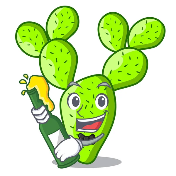 Con Caricatura Cerveza Nopal Opuntia Cactus Vector Ilustración — Vector de stock