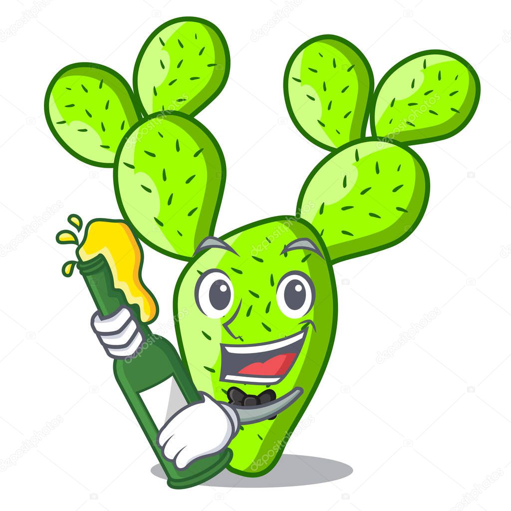 With beer cartoon the prickly pear opuntia cactus vector illustration
