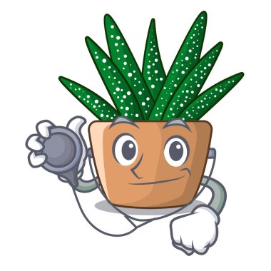 Doktor mini zebra kaktüs karikatür pot vektör çizim üzerinde