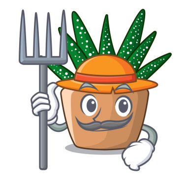 Çiftçi mini zebra kaktüs karikatür pot vektör çizim üzerinde