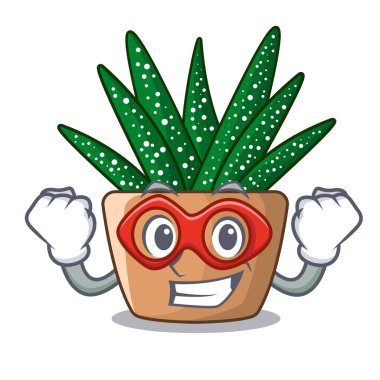 Süper kahraman karakteri küçük zebra kaktüs bitki pot vektör çizim üzerinde