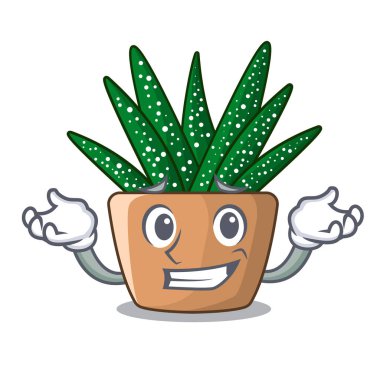 Sırıtan karakter küçük zebra kaktüs bitki pot