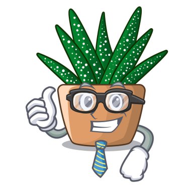 İşadamı karakter küçük zebra kaktüs bitki pot