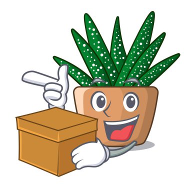 Kutu karakteri küçük zebra kaktüs ile bitki pot vektör çizim üzerinde