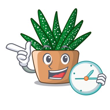 Saat karakter küçük zebra kaktüs ile bitki pot vektör çizim üzerinde