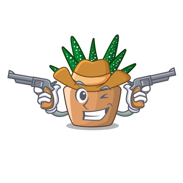 Cowboy Mini Cactus Zèbre Sur Dessin Animé Pot Vecteur Illustration — Image vectorielle