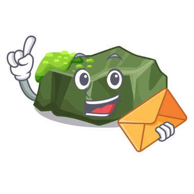 Zarf karikatür yosun deniz kaya vektör çizim üzerinde büyümek