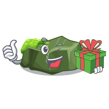 Hediye ile taş yeşil yosun vektör çizim ile kaplı büyük karikatür