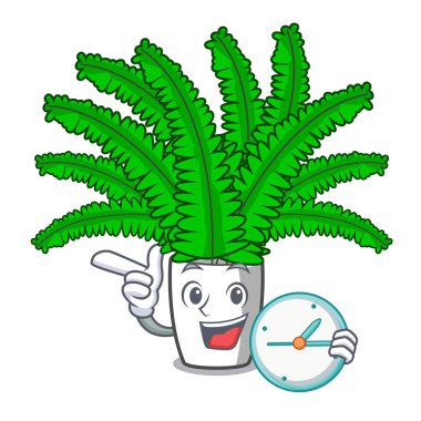 Saatli güzel karikatür ferns yeşil yeşillik vektör halat içinde