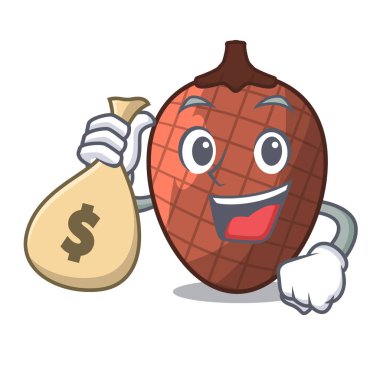 Para çantası karakter karikatür ile moriche palmiye meyve vektör çizim