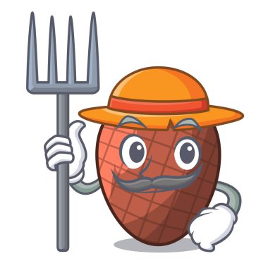 Çiftçi karakter karikatür moriche palmiye meyve illüstrasyon vektör