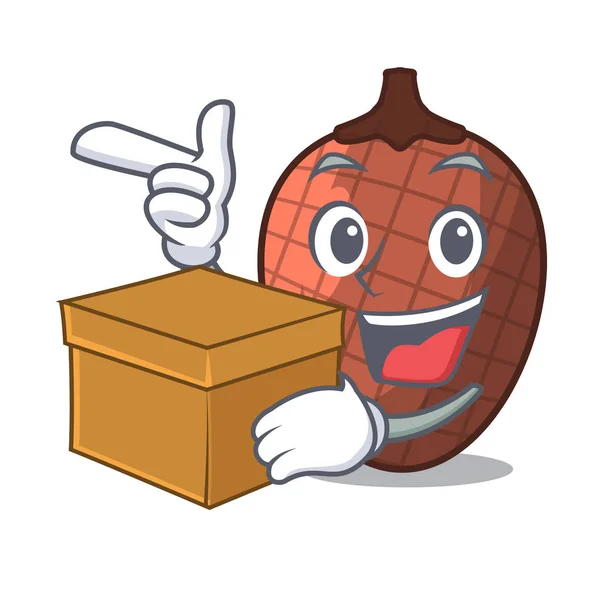 Con Caja Dibujos Animados Fruta Mauritia Flexuosa América Vector Ilustración — Vector de stock