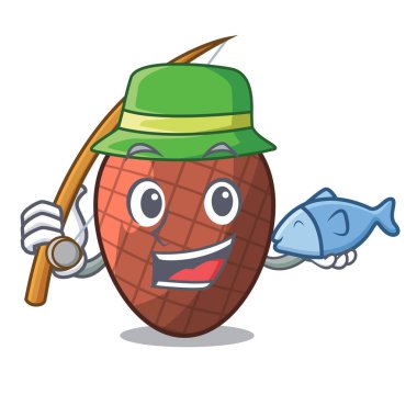 Balık tutma maskot karikatür moriche palmiye meyve vektör çizim