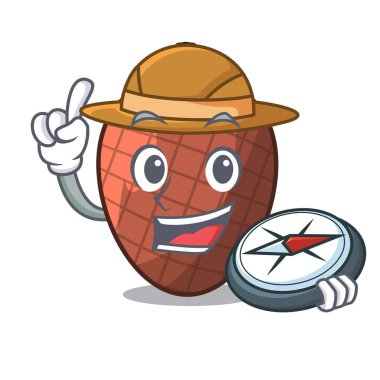 Explorer maskot karikatür moriche palmiye meyve illüstrasyon vektör