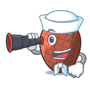 Denizci dürbün maskot karikatür moriche palmiye meyve ile vektör çizim