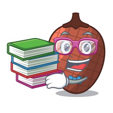 Öğrenci kitap meyve mauritia flexuosa isolateed çizgi film vektör çizim üzerinde ile