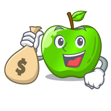 Büyük parlak yeşil elma vektör çizim para çantası çizgi film ile