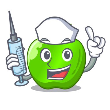 Hemşire karakter olgun yeşil elma yaprak vektör çizim ile