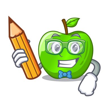 Öğrenci karakter olgun yeşil elma yaprak vektör çizim ile