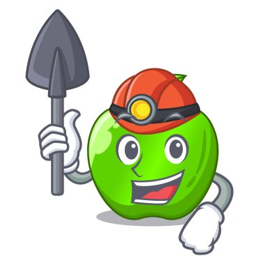 Madenci mükemmel taze yeşil elma karikatür vektör çizim üzerinde