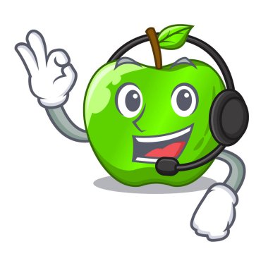 Çizgi film vektör illüstrasyon izole kulaklık yeşil smith elma ile