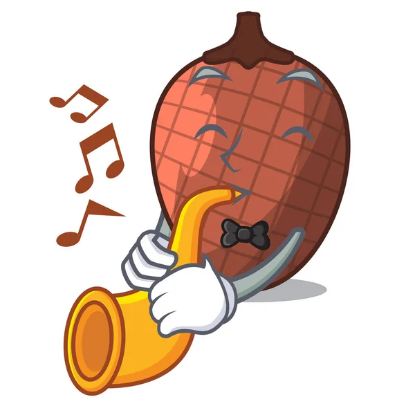 Trumpet Mascot Cartoon Moriche Palm Fruits Vector Illustration — Stock Vector