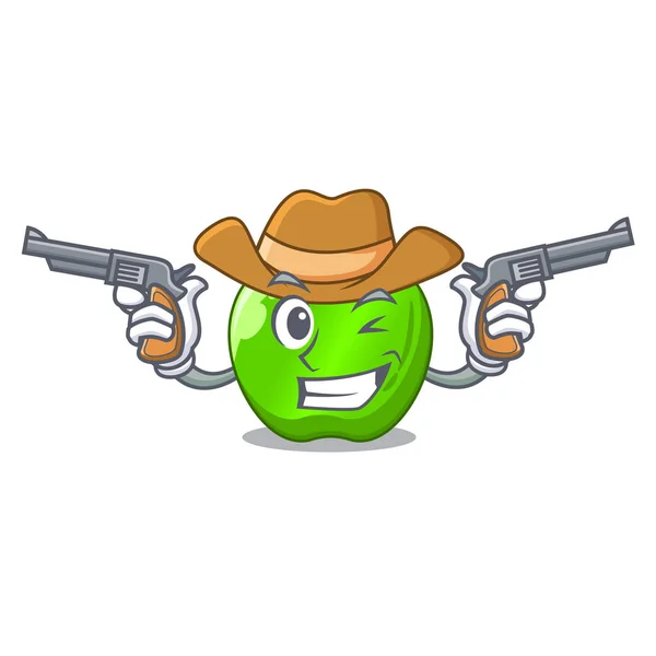 Cowboy Cartoon Big Shiny Green Apple Vector Illustration — Stock Vector