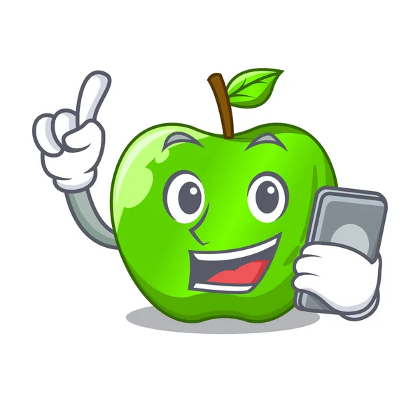 光沢のある緑のビッグアップルのベクトル図の電話漫画と — ストックベクタ