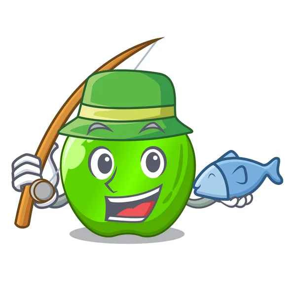 在卡通矢量插画上钓鱼完美的新鲜绿色苹果 — 图库矢量图片