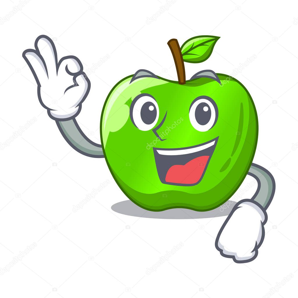 Okay character ripe green apple with leaf vector illustration