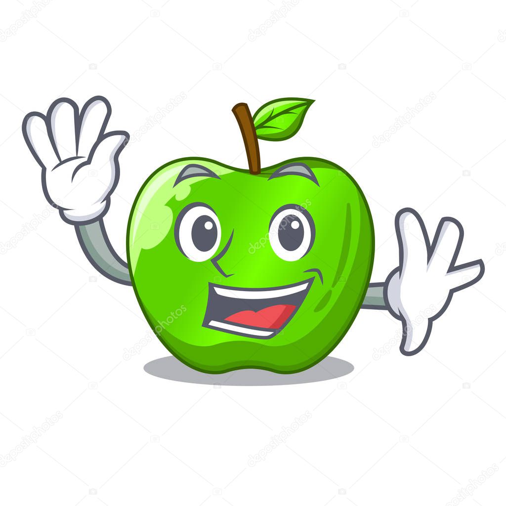 Waving character ripe green apple with leaf vector illustration