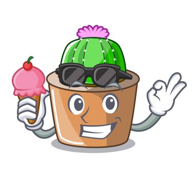 Dondurma çizgi film yıldızı kaktüs bitkileri ile kaktüs çiftlik vektör çizim