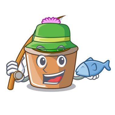 Balık tutma çizgi film yıldızı kaktüs çiçek pot vektör çizim