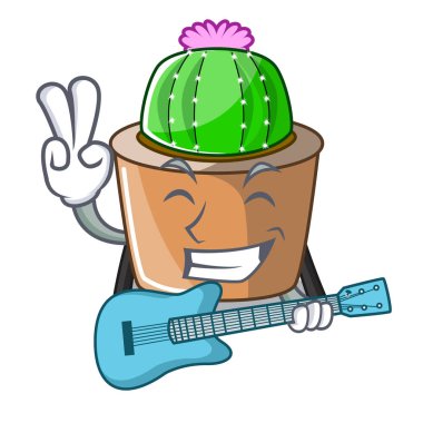 Gitar çizgi film yıldızı kaktüs ile çiçek pot vektör çizim