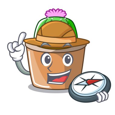 Explorer çizgi film yıldızı kaktüs çiçek pot vektör çizim