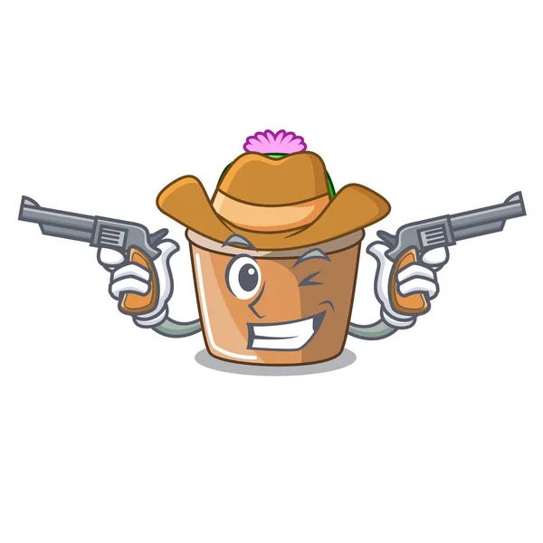 Cowboy Personaggio Fumetto Fiore Stella Cactus Vettoriale Illustrazione — Vettoriale Stock