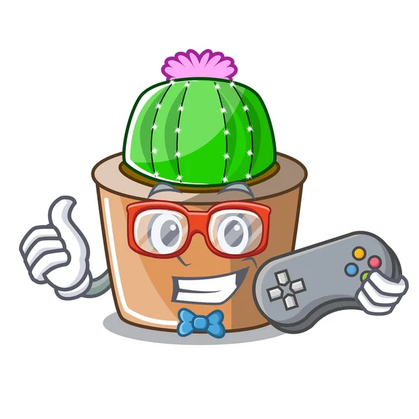 Gamer Dessin Animé Étoile Cactus Pot Fleurs Vecteur Illustration — Image vectorielle