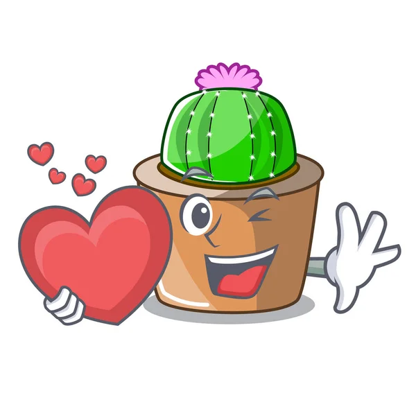 Heart Cartoon Star Cactus Flower Pot Vector Illustration — Stock Vector
