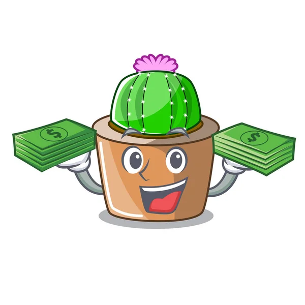 Met Geld Cartoon Star Cactus Bloem Pot Vectorillustratie — Stockvector