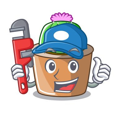 Tesisatçı maskot star kaktüs süslemeleri Bahçe vektör çizim