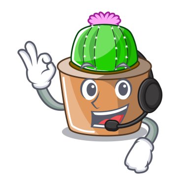 Kulaklık maskot star kaktüs ile Bahçe vektör çizim süslemeleri