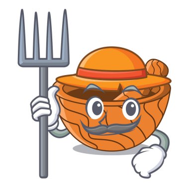 Çiftçi el yapımı ahşap harç izole karikatür vektör çizim üzerinde