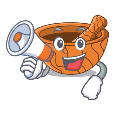 Çizgi film vektör illüstrasyon izole megafon el yapımı ahşap harç ile