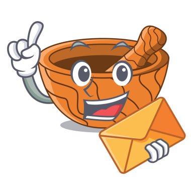 Zarf karakter karikatür ahşap harç ve havaneli ile