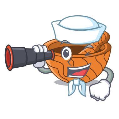 Denizci metalik dibekler ile dürbün karikatür ahşap harçları ile