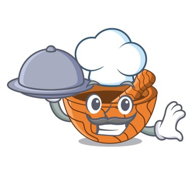 Şef gıda karikatür ahşap harçları ile metalik dibekler ile