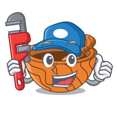 Tesisatçı ahşap mutfak harç maskotu izole