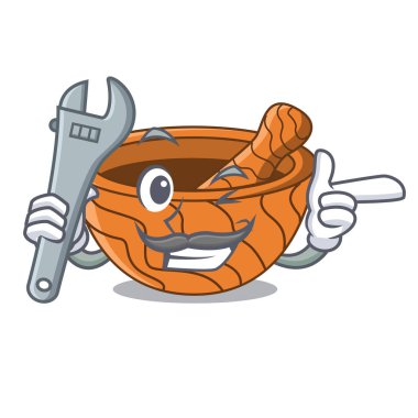 Maskot izole mekanik ahşap mutfak harç