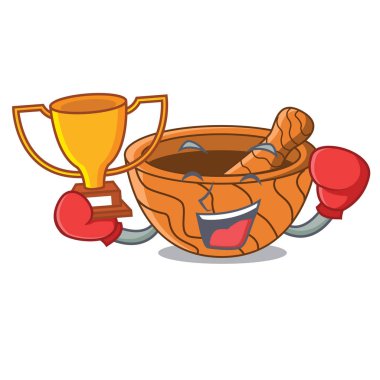 Boks şampiyonu ahşap mutfak harç maskotu izole